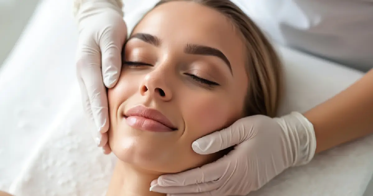 Woman relaxing during a facial balancing treatment in Roswell, GA